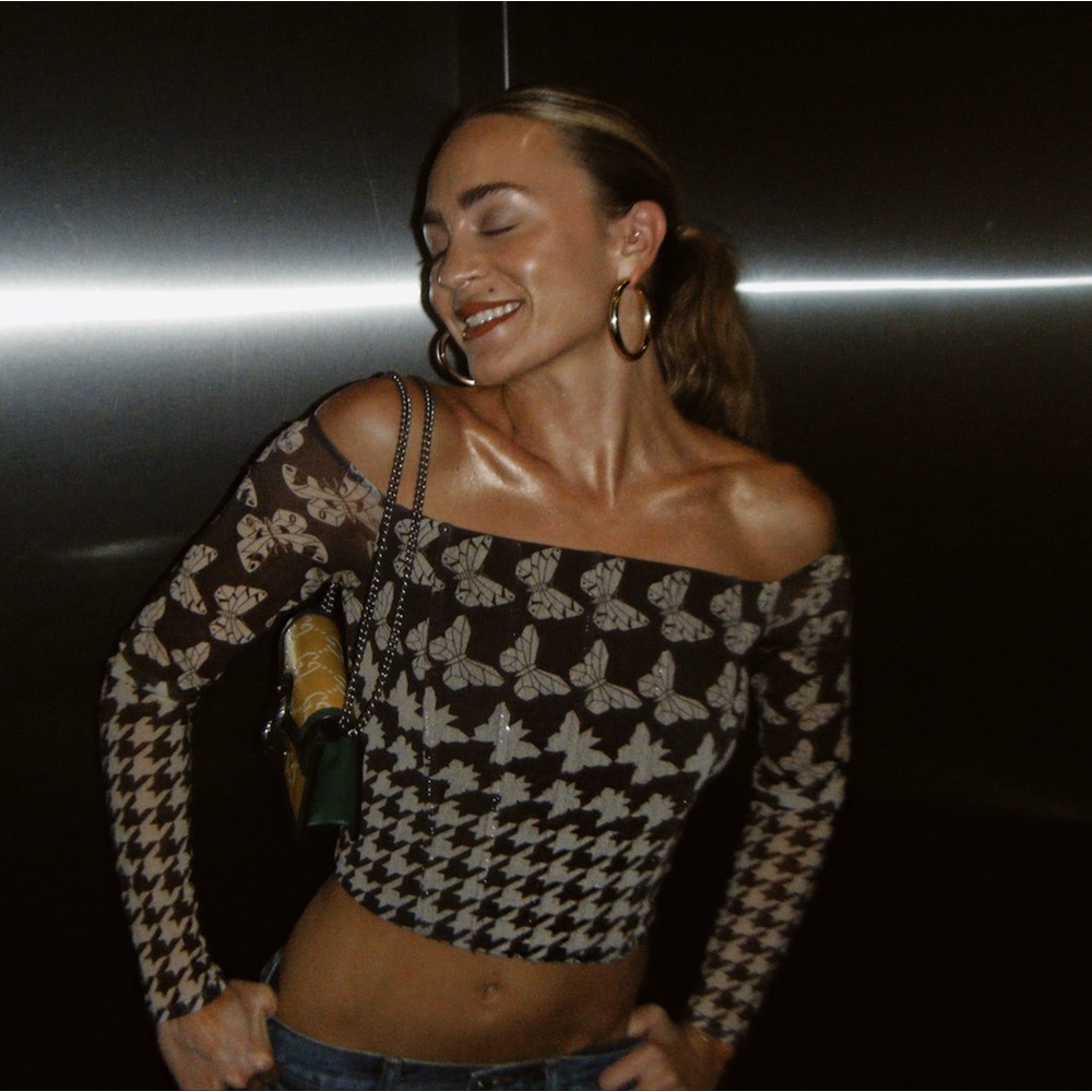 Camila Coelho Black and White Butterfly Crop Top